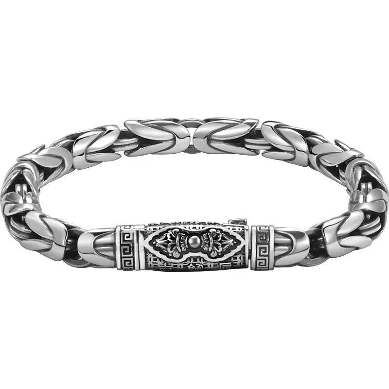 Handmade Retro Thai Silver Braided Bracelet with Diamond Detail