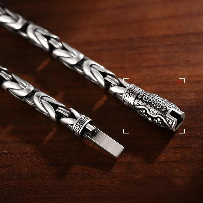 Handmade Retro Thai Silver Braided Bracelet with Diamond Detail