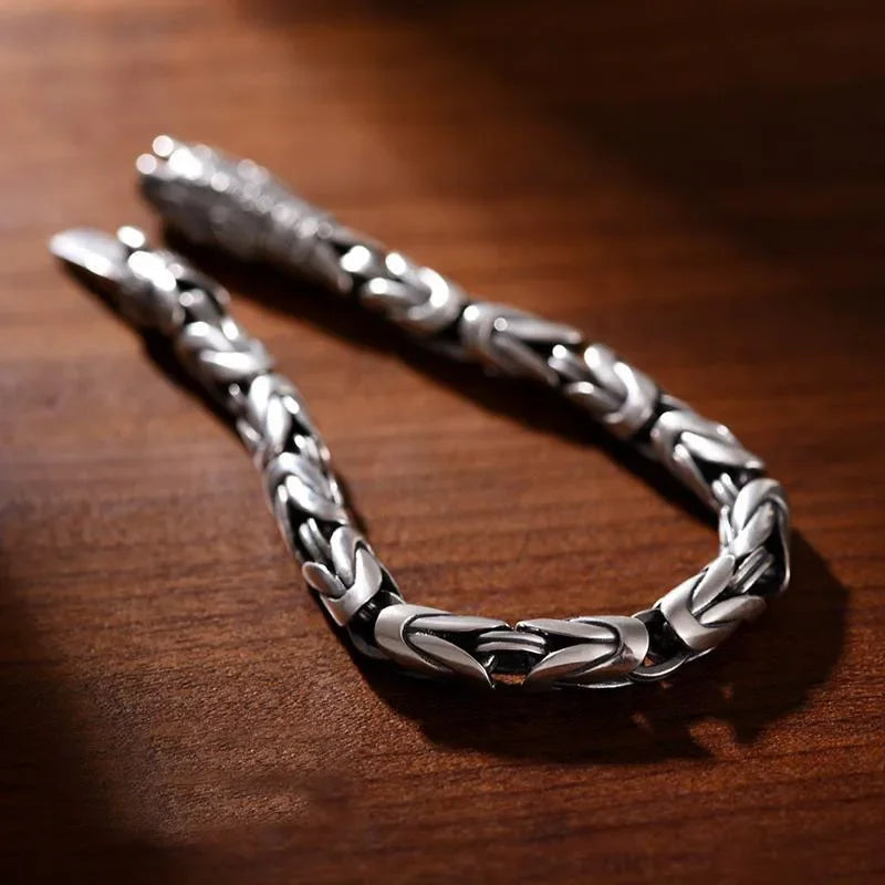 Handmade Retro Thai Silver Braided Bracelet with Diamond Detail